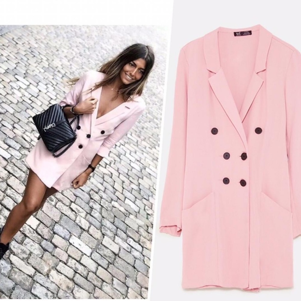 Zara Soft Pink Double-Breasted Blazer Dress